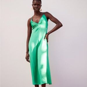 Zara Green Knotted midi Slip Dress